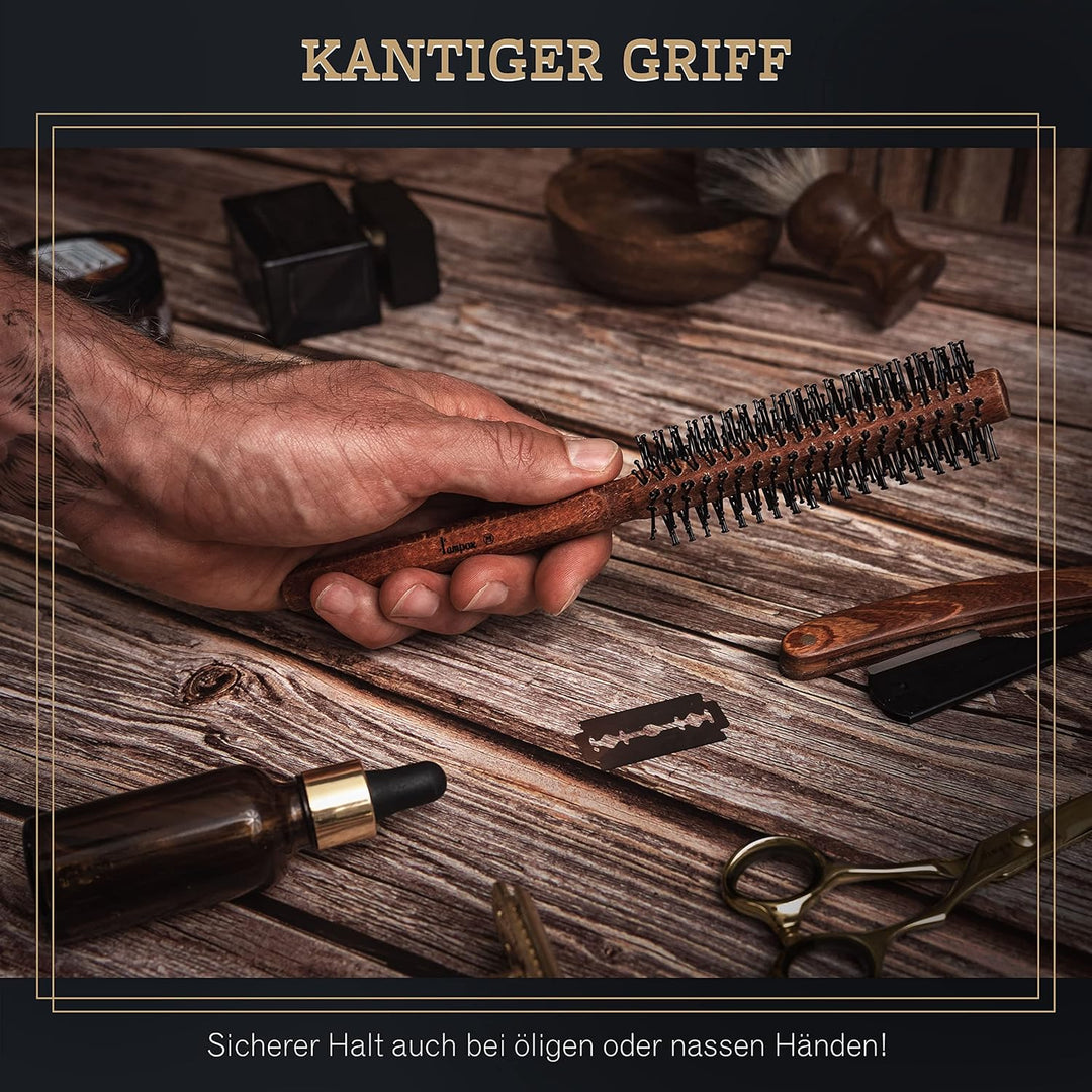 lampox Männer Bart-Rundbürste, Bartstyling, Bartbürste, Föhnbürste, Haarbürste für kurze Haare (S),