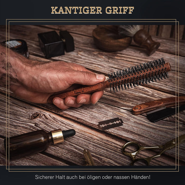 lampox Männer Bart-Rundbürste, Bartstyling, Bartbürste, Föhnbürste, Haarbürste für kurze Haare (S),