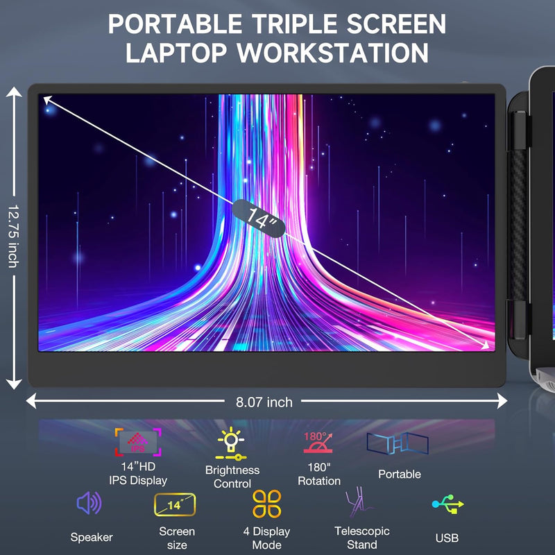 SMISEACOW Tragbarer Monitor für Laptop, 14 Zoll FHD 1080P IPS Portable Monitor Display, Laptop Bilds