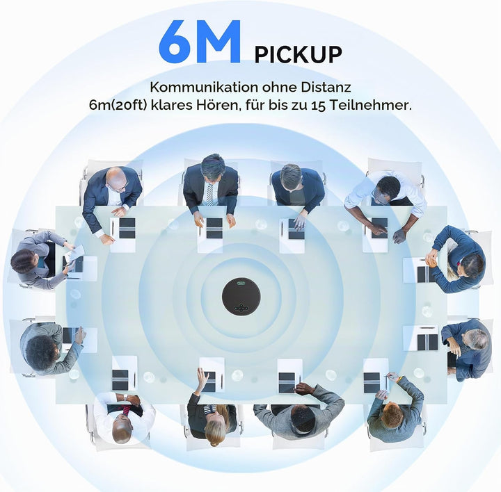 Tenveo M5B-W MagiCallpro Konferenzlautsprecher mit 8 AI-Mikrofonen, 360°-Raumerfassung, 18h Akku. Ko