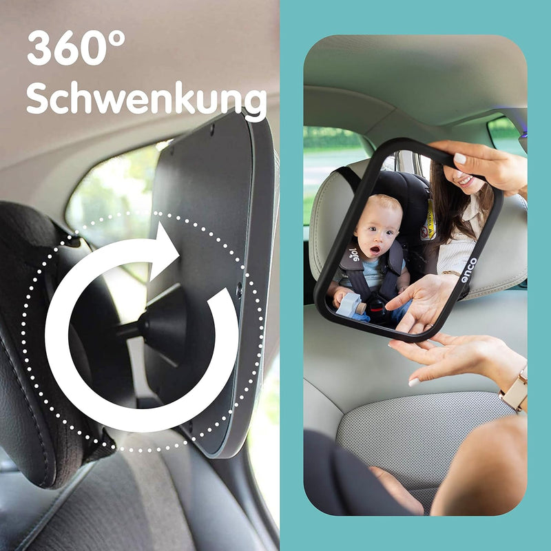 Onco 360° Baby Autospiegel (2er-Pack) - Zweifach Preisgekrönter Auto Spiegel für Baby Rücksitz, 100%