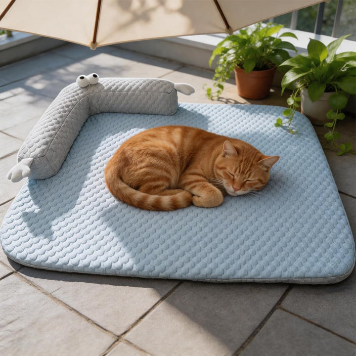 Katzenkuhlbett Waschbar, U-fōrmigem Kühlmatte Katze Ohne Gel, Kopfkissen Katzen Bettchen fur Katze H
