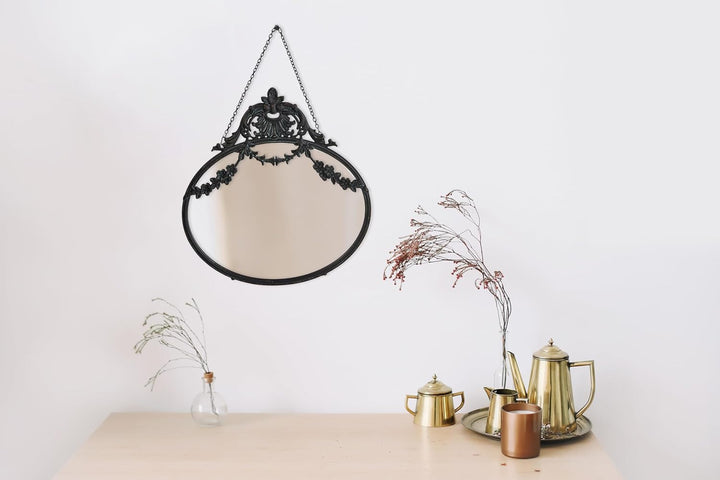 Creative Co-Op Wandspiegel im Vintage-Stil, Zinn, gerahmt, mit dekorativer Kette, Schwarz Spiegel, G