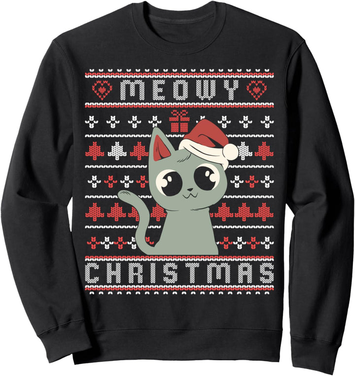 Meowy Christmas - Weihnachts Katze mit Mütze Ugly Sweater Sweatshirt