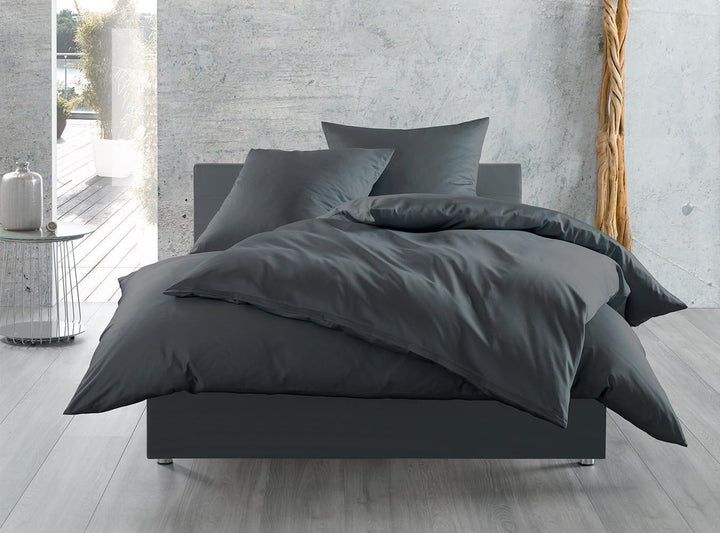 Mako-Satin Baumwollsatin Bettwäsche Uni einfarbig zum Kombinieren (Bettbezug 200 cm x 220 cm, Anthra