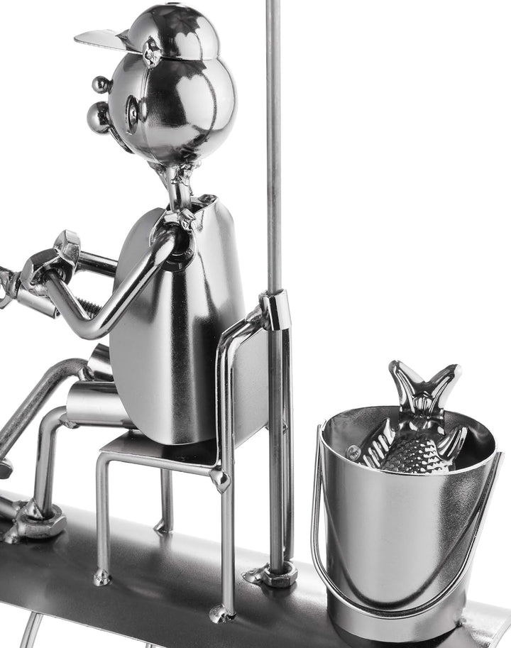 BRUBAKER Weinflaschenhalter Angler mit Sonnenschirm und Fisch an der Angel - Flaschenhalter Silber -