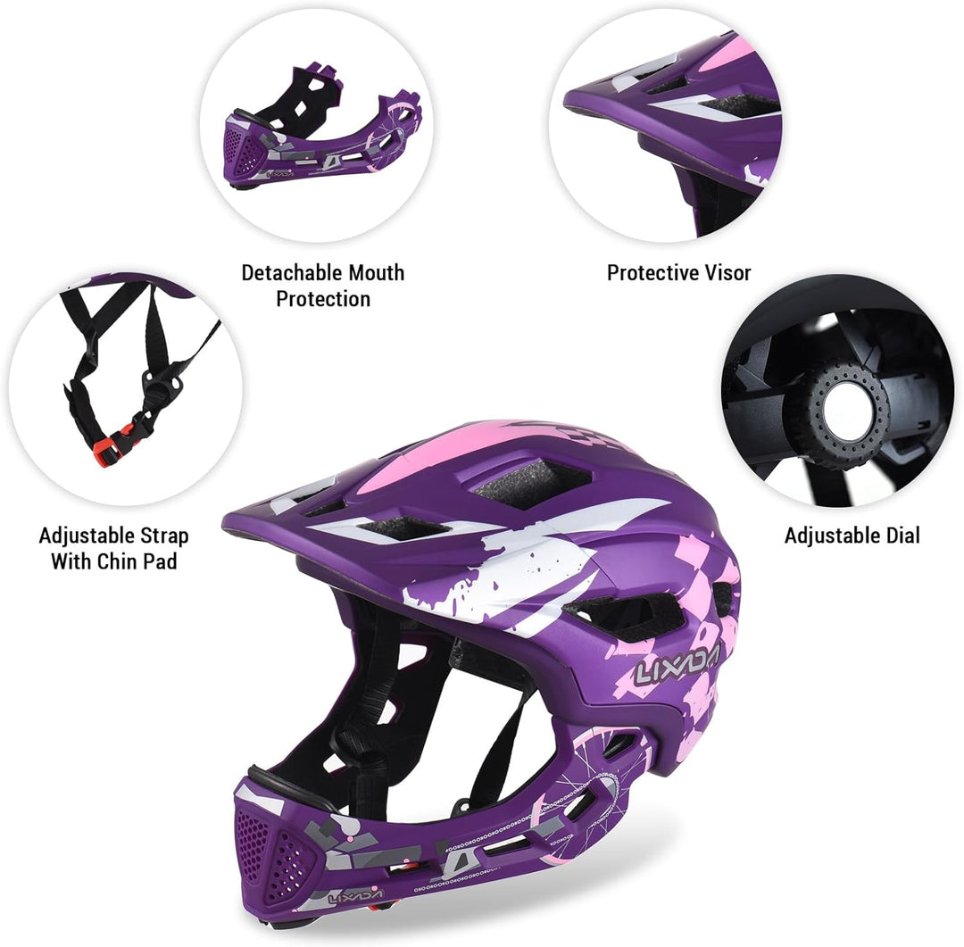 Lixada Fahrradhelm Kinder Helm Fullface Abnehmbar Unisex 52-56cm Children's Helmet 2-In-1 Integrated