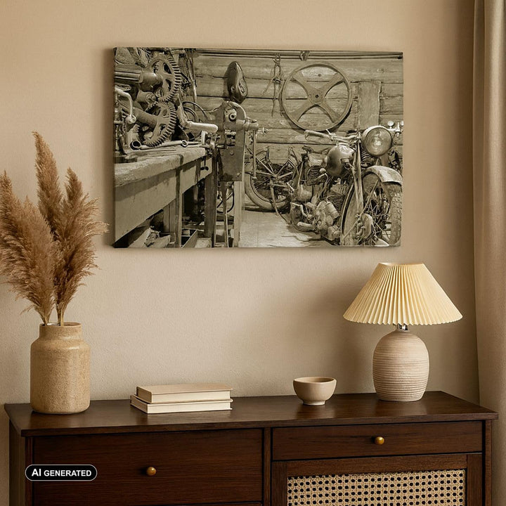 Bilder auf Leinwand 100x70cm Leinwandbild mit Rahmen Werkstatt Motor Gross Wanddeko Bild Schlafzimme