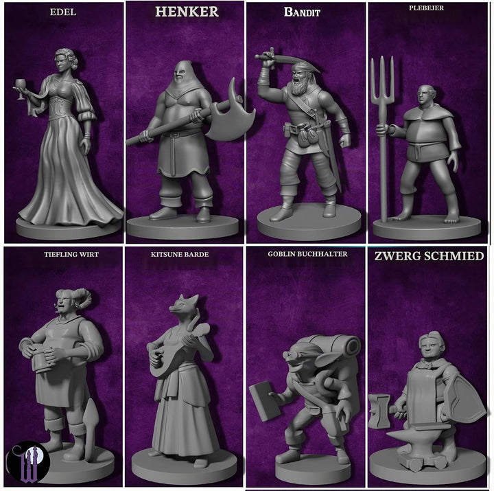 29 Heroische Stadtbewohner Fantasy Miniaturen für D&D - Dungeons and Dragons Starterset - Unlackiert