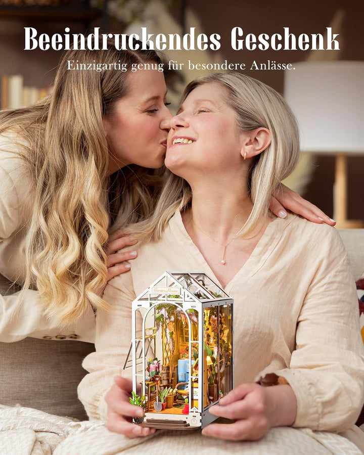 ROWOOD Book Nook Kit Gartenhaus, DIY Booknook Diorama Buchstütze Modellbausatz 3D Puzzle Aus Holz -