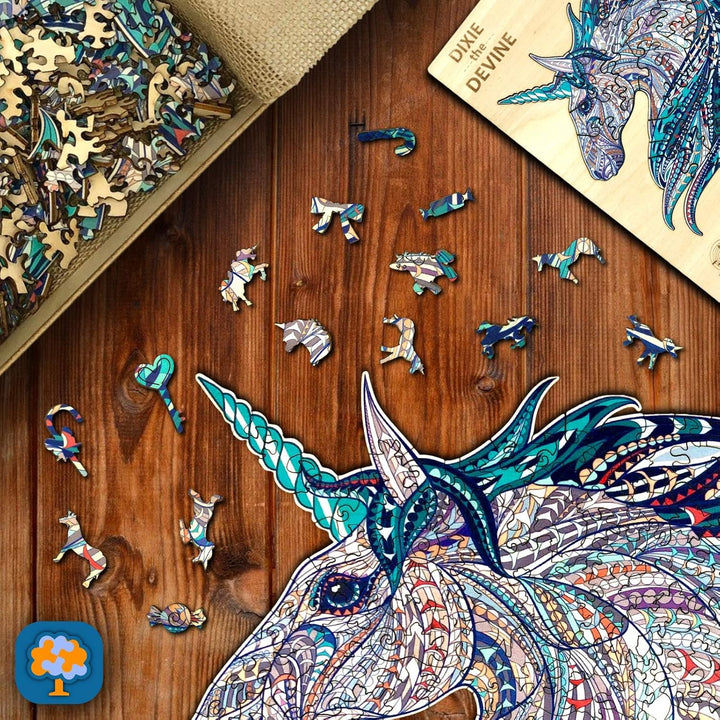 The Puzzled Tree Holzpuzzle XL 250 Teile (32x30cm) Einhorn Holzpuzzle für Erwachsene Präsentiert in