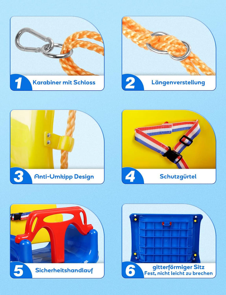 Glymnis Babyschaukel 3 in 1 Kinderschaukel Babysitz verstellbar und mitwachsend Schaukelsitz Gartens