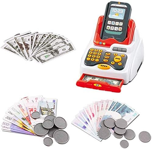 deAO Supermarkt mit Einkaufswagen, Kasse, Kaufladen Zubehör, Kaufladen Kasse mit Scanner und Sound,