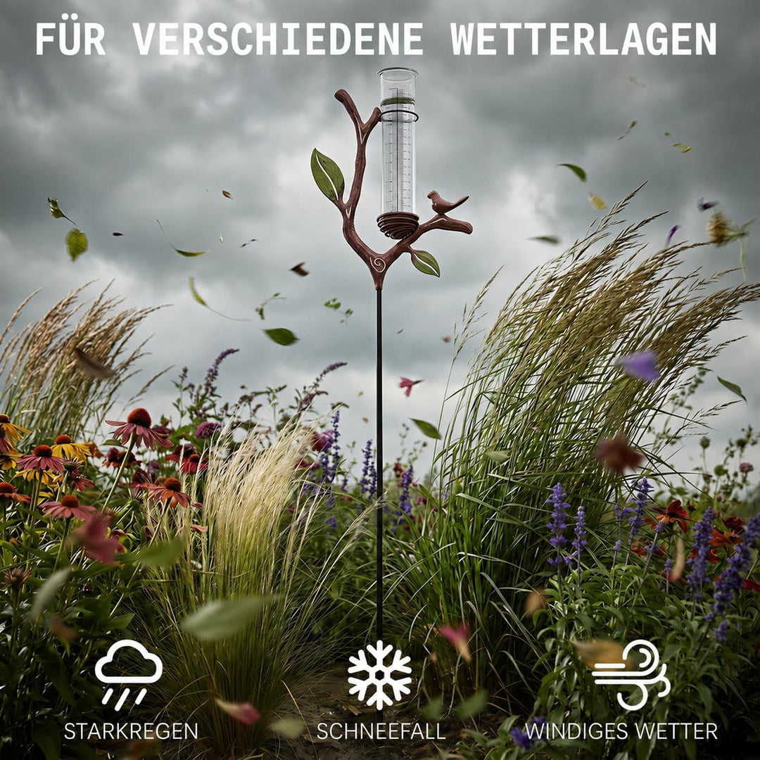 Regenmesser Garten mit Erdspiess, 92 cm Niederschlagsmesser mit 17,8 cm Acryl-Messrohr, dekorativer