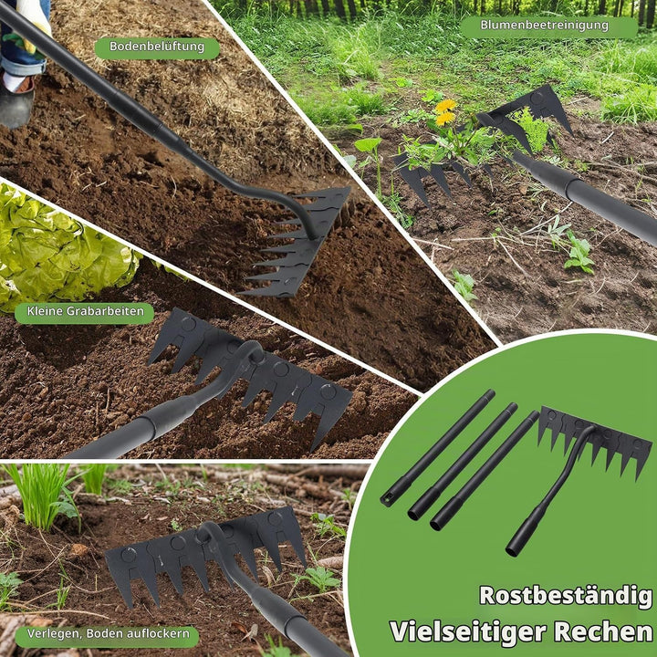Garten Harke, 140cm Langer Griff, 8 Zinken Schwerlast Gartenrechen Metal Kohlenstoffstahl Garten Rec