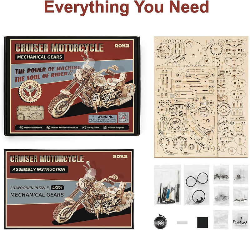 ROKR 3D Puzzle Holzbausatz Mechanische Getriebe Modell Cruiser-Motorrad für Kinder Erwachsene, Cruis