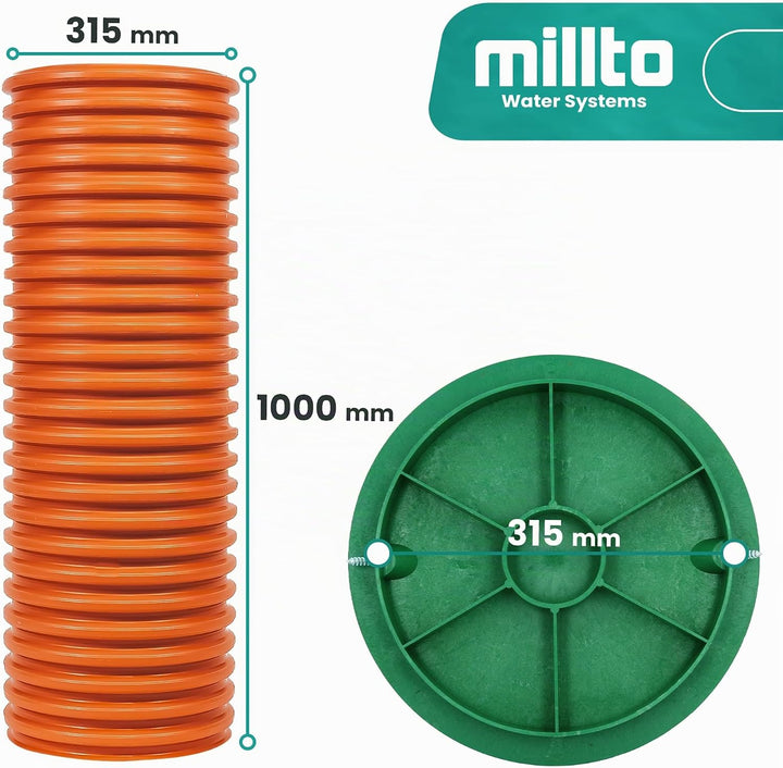 Millto™ Steigrohr mit Abdeckung Deckel 100cm 315 mm Schachtrohr Wellrohr Kanalschacht Kanalrohr Scha