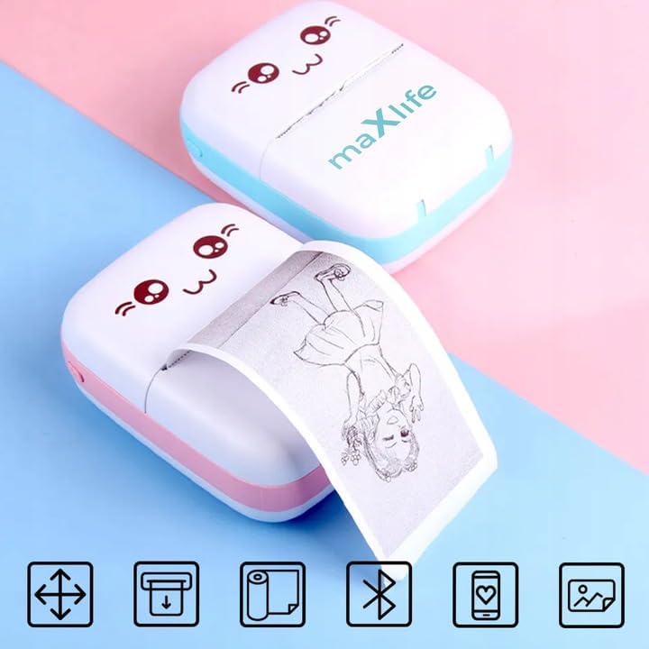 Maxlife Mini Drucker MXTP-100, Taschendrucker, Handy Fotodrucker, Tragbarer Mini Fotodrucker, Mobile