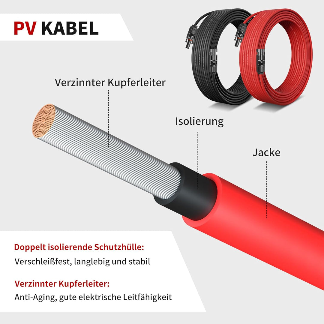 Solarkabel 4mm² 15M x 2 Solar Verlängerungskabel mit Solarstecker, Solar Verlängerung Photovoltaik K