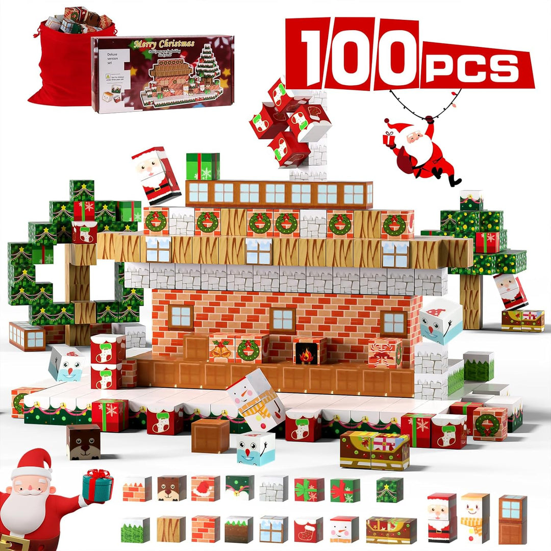 Uuoeebb 100 Stück Magnetische Bausteine - Baue Mine Welt mit Weihnachts-Schnee Magnetische Bauwelt,