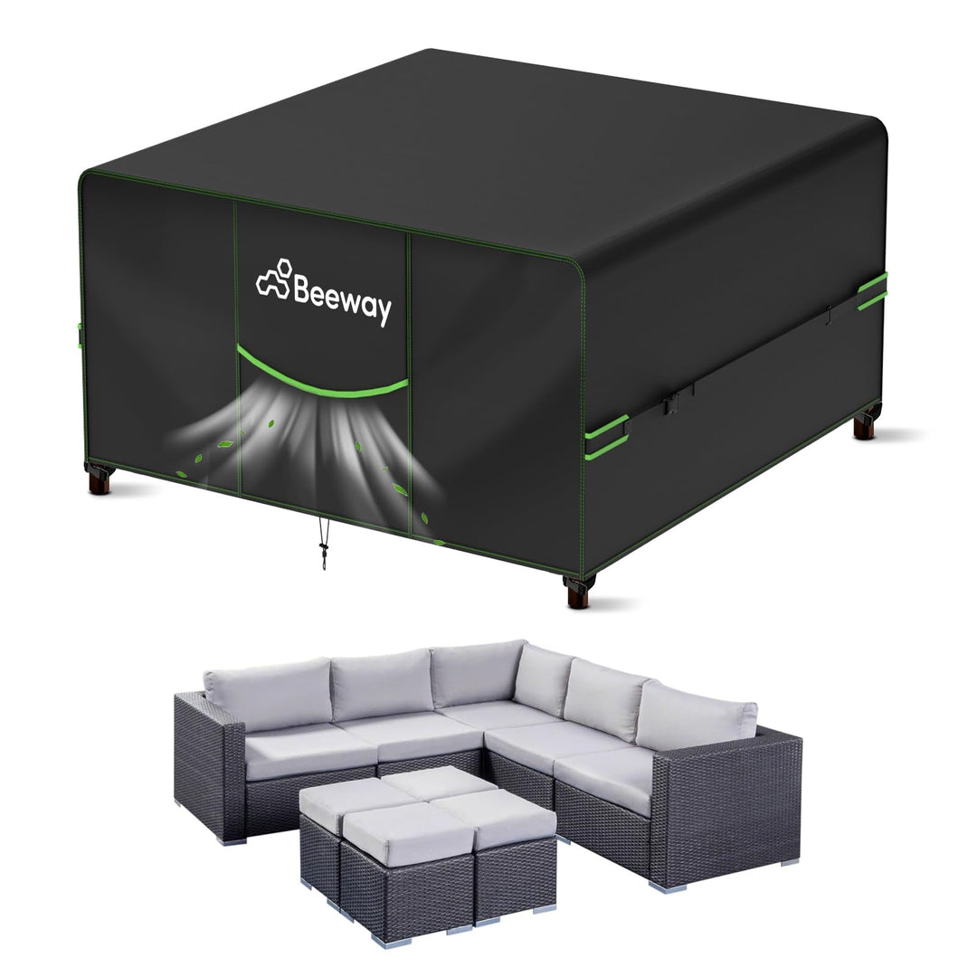 BEEWAY Gartenmöbel Abdeckung Wasserdicht V2.0 250x250x92cm, Schutzhülle Abdeckplane für Gartentische