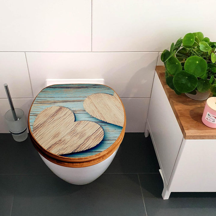 banjado® Design WC Sitz Bambus Absenkautomatik mit Motiv Holz Herzen/Toilettendeckel mit Absenkautom