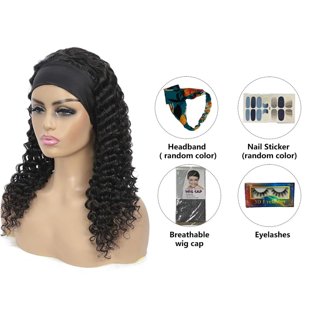 Headband Wig Human Hair Glueless Wig Human Hair Deep Wave Curly Brazilian Natural Women Hair 150% De