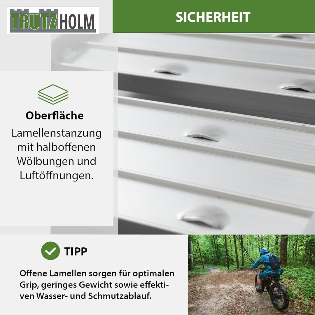 TRUTZHOLM 2 x Auffahrrampe klappbar 180 cm Traglast 400 kg Alu grau geriffelt/gelocht Verladerampe