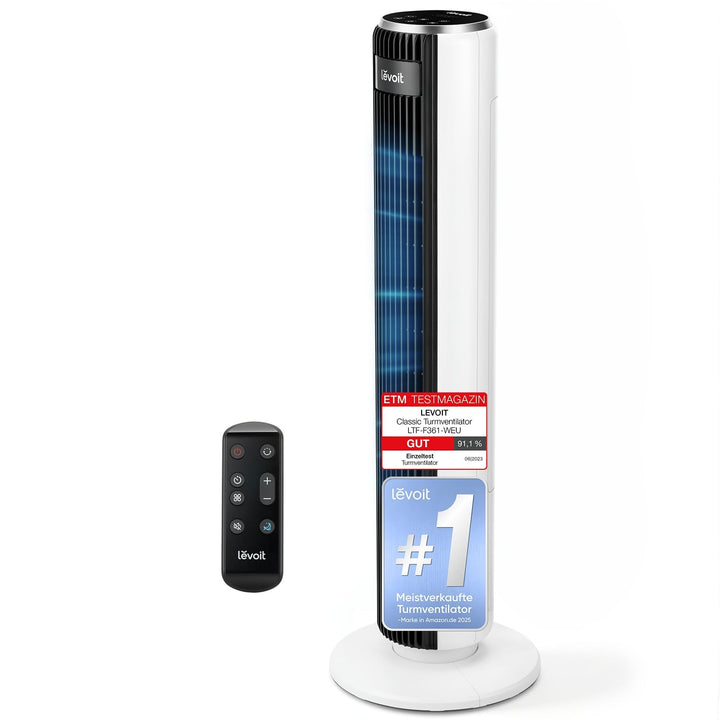 LEVOIT 28dB leiser Turmventilator mit Fortschrittlichem Schlafmodus,7m/s Ventilator mit Fernbedienun