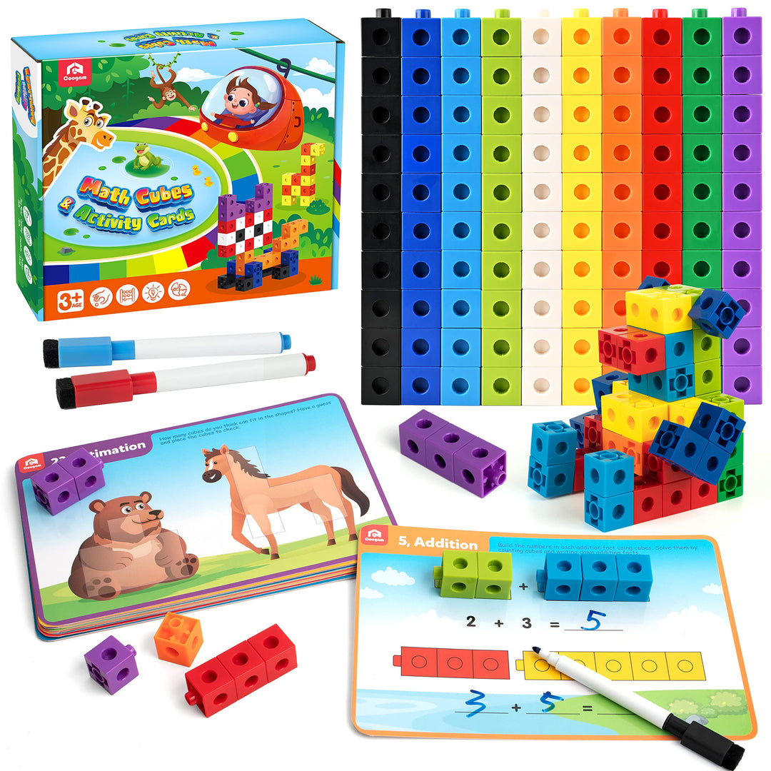 Coogam Mathe-Würfel, Manipulative Zahlenzählblöcke mit Activity Snap Linking Cube Math Construction