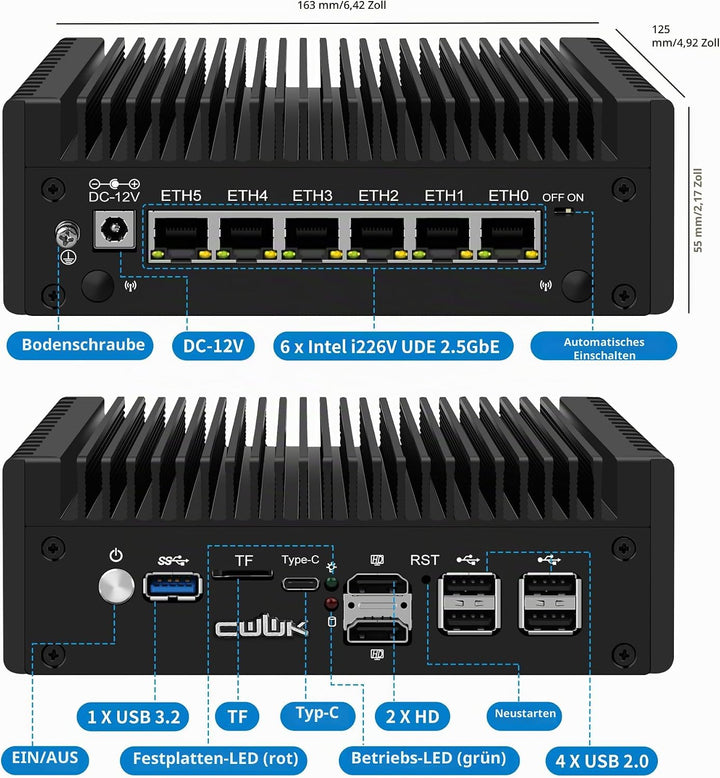 Mini PC N150 (Upgraded N100) Firewall Appliance, OPNsense Mini Computer mit 6 Port i226-V 2.5GbE LAN