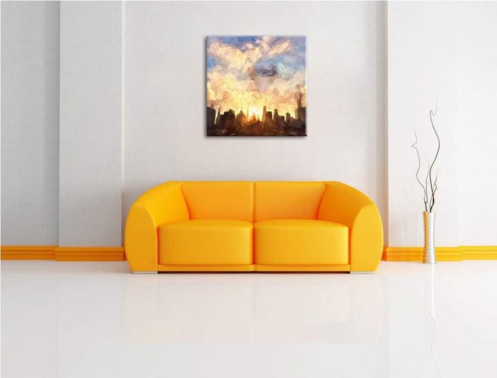 Skyline von Chicago, Format: 70x70 auf Leinwand, XXL riesige Bilder fertig gerahmt mit Keilrahmen, K