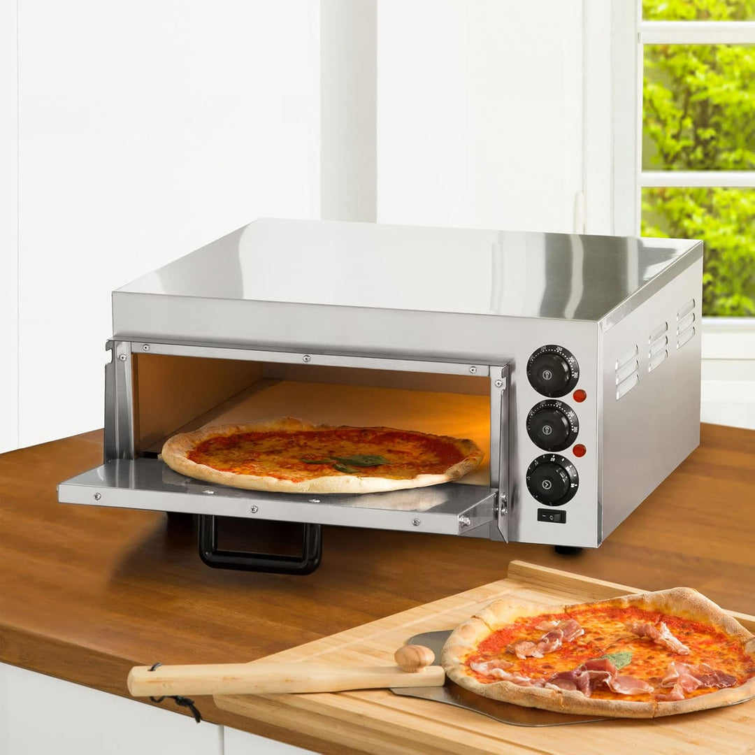 vertes Gastro Pizzaofen mit Schamottstein, Timerfunktion und Licht, Steinbackofen für Original Itali