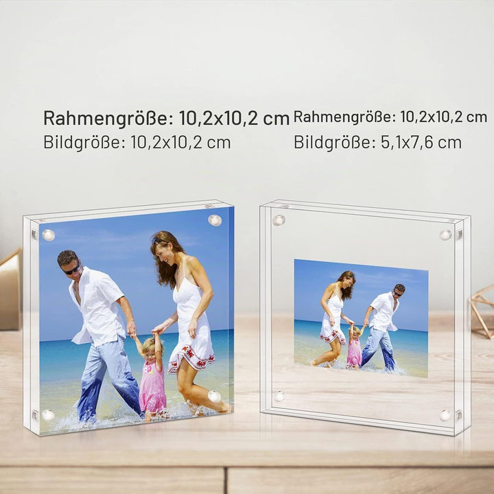 AMEITECH Acrylbilderrahmen, 10 x 10 cm, klares, doppelseitiges Blockset, rahmenloser magnetischer Fo