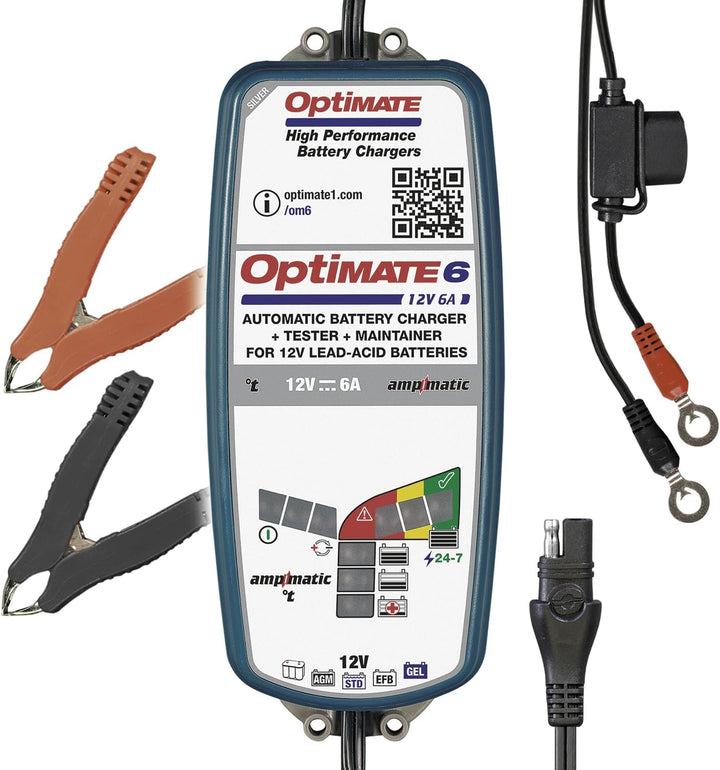 Optimate TecMate 6 Ampmatic, TM360, 9-stufiges gekapseltes batterieschonendes 12V 6A Lade- & Wartung