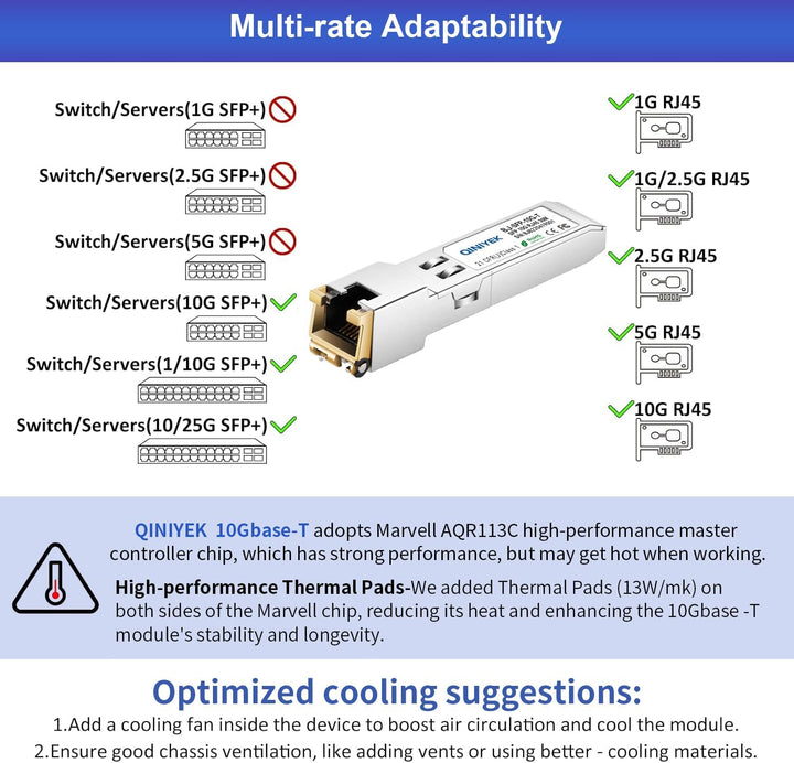 [Pack of 1] 1.25/2.5/5/10G SFP+ auf RJ45 Transceiver, Kupfer SFP+ Modul, Cat.6a/7, bis zu 30m, für C