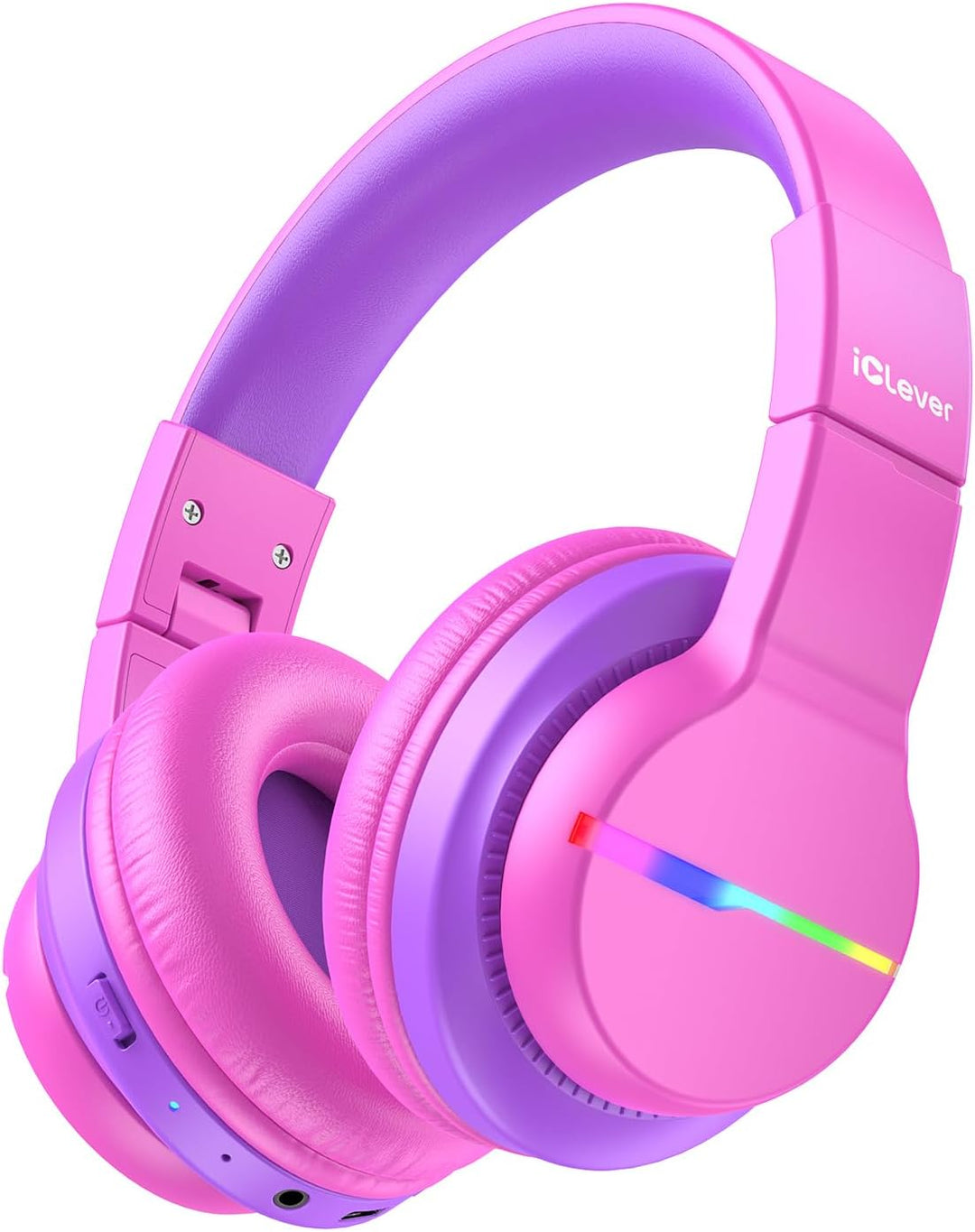 iClever Bluetooth Kinder Kopfhörer, Farbige LED-Leuchten, Kinderkopfhörer Over-Ear mit 74/85/94dB La