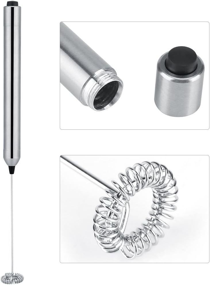 Haofy elektrischer Milchaufschäumer (mit Doppeltem Quirl, Batteriebetriebe) silber
