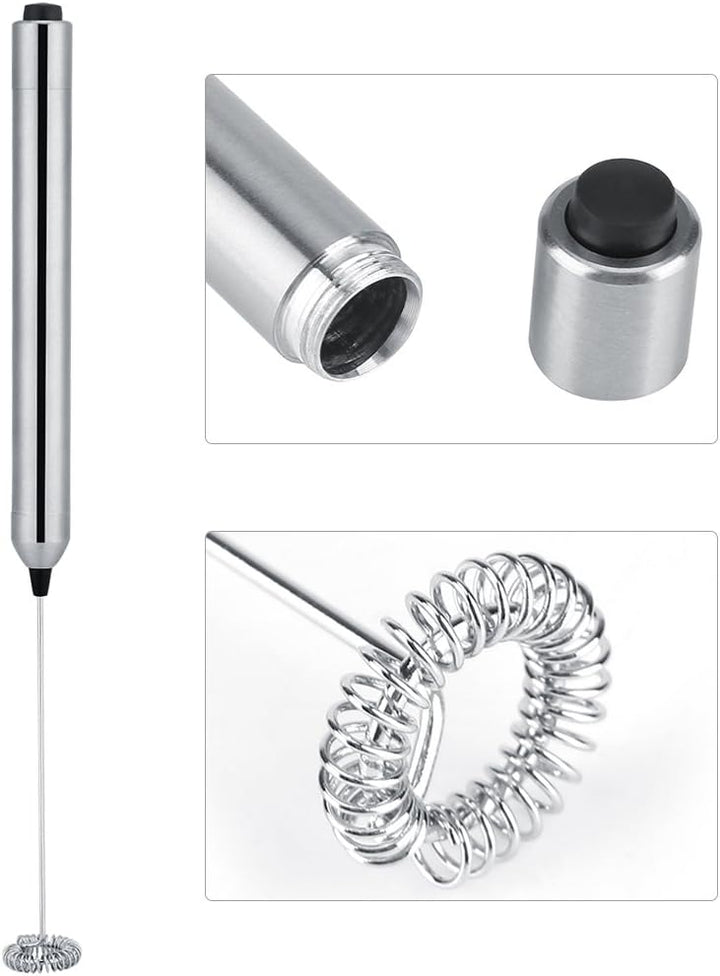 Haofy elektrischer Milchaufschäumer (mit Doppeltem Quirl, Batteriebetriebe) silber