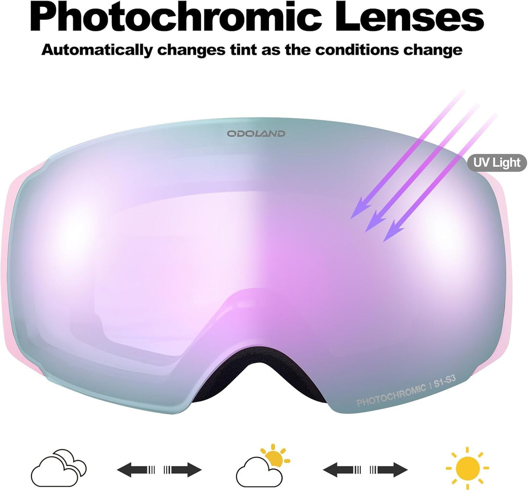 Odoland Skibrille Unisex für Herren und Damen Jungen Rahmenlose Snowboardbrille mit Magnetische Wech