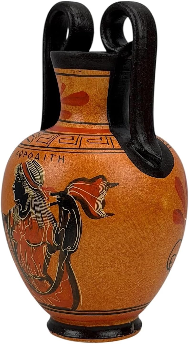 Griechische schwarze Keramik-Vase, Topf mit Töpferei, Göttin Aphrodite, 17 cm