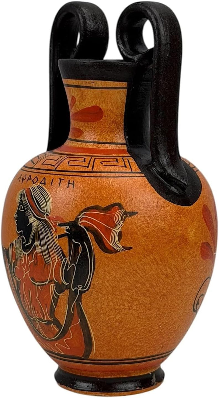 Griechische schwarze Keramik-Vase, Topf mit Töpferei, Göttin Aphrodite, 17 cm