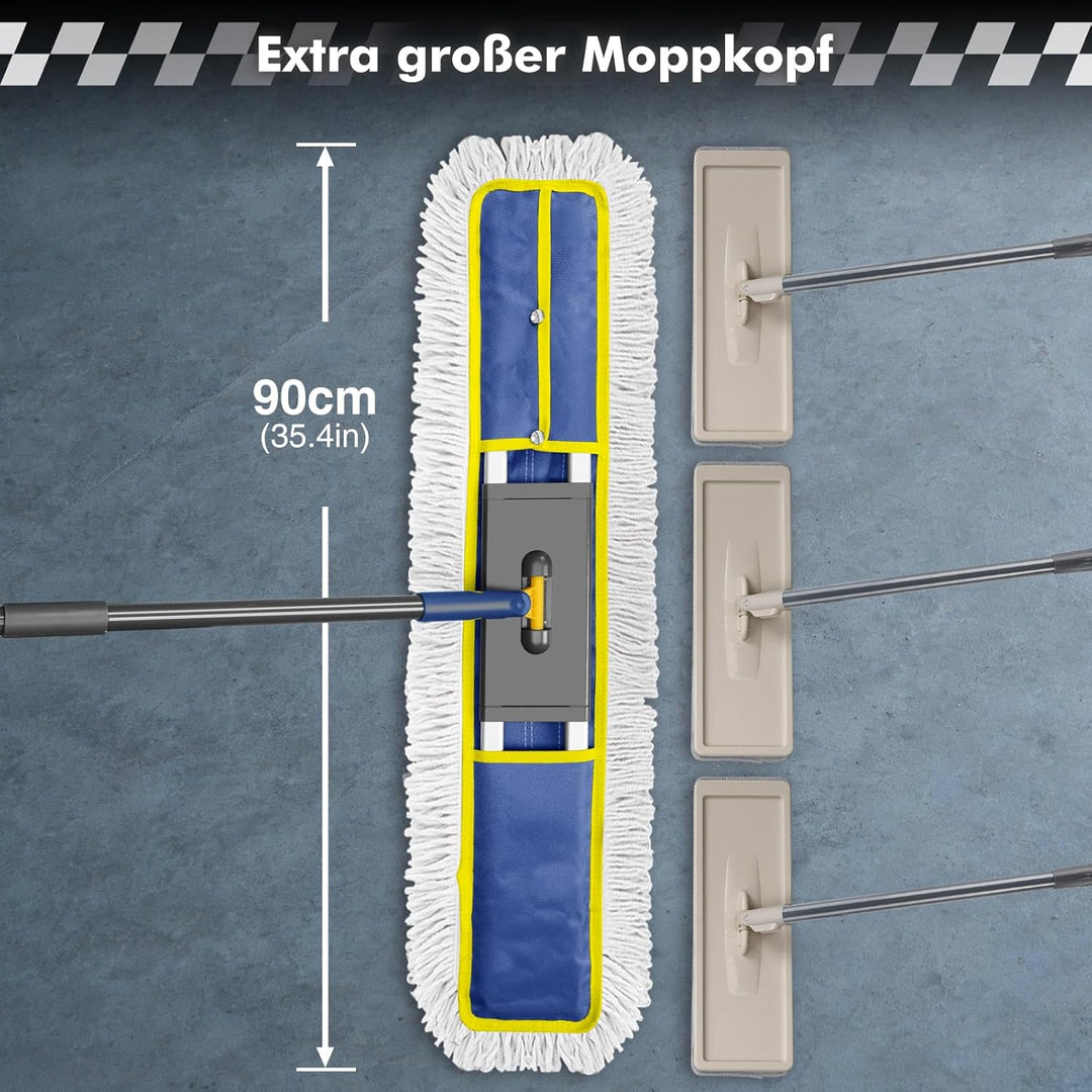 Bodenwischer, 90cm Breit Wischmopp, Gross Wischer mit 2 Mikrofaser Pads und 1 Baumwolle Pad, Profess