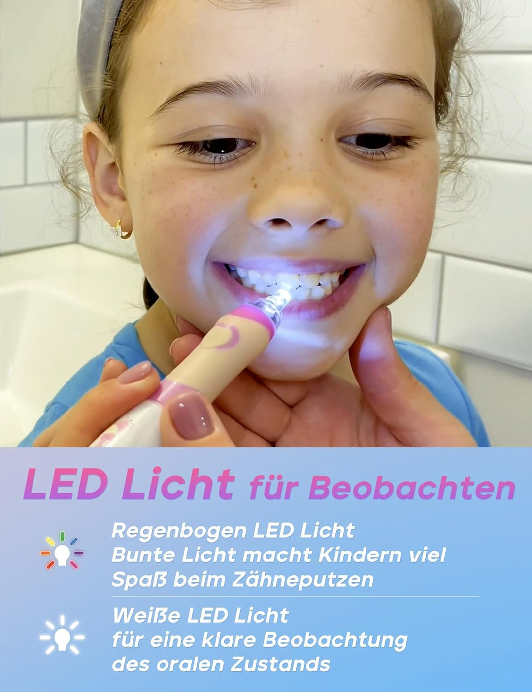 Seago Elektrische Zahnbürste Kinder mit 8 Extra Weiche Aufsteckbürste und 4 Persönliche Modi, LED Li