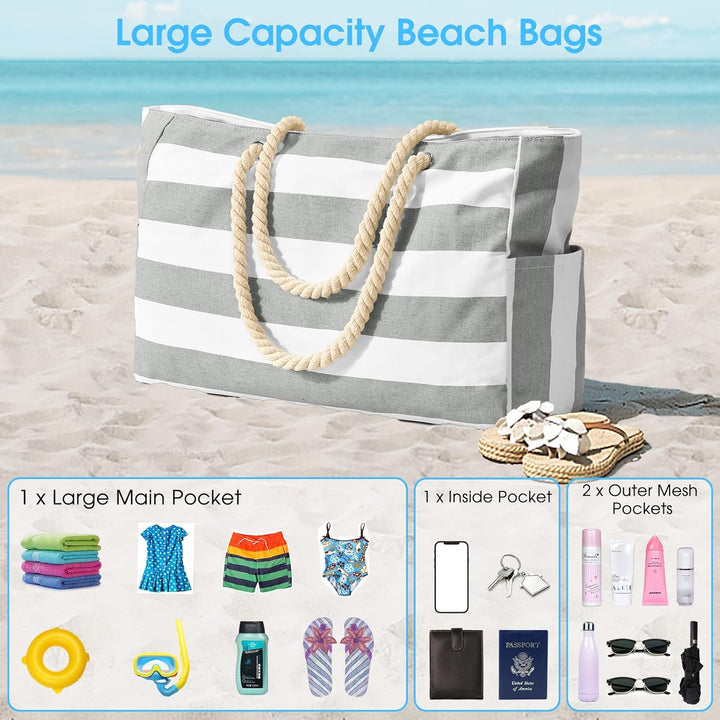 Strandtasche, Badetasche Wasserdicht Strandtasche Gross mit Reissverschluss Schwimmbad Tasche, Gross