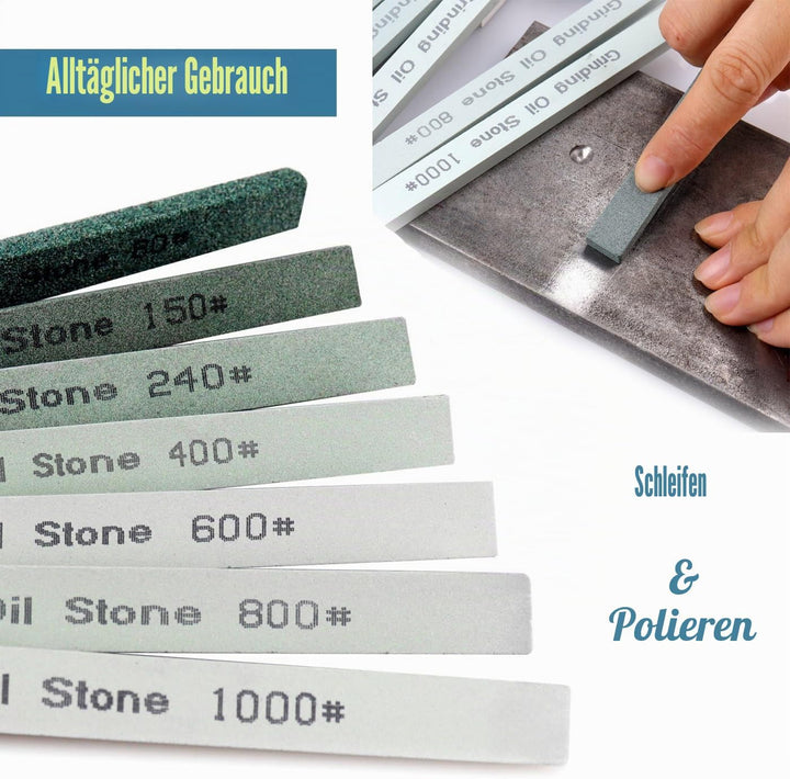 Schärfstein Set,7pcs Messer Abziehstein Set Grün Siliziumkarbid Öl Stein Abziehstein für Messer,Die