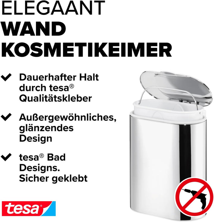 tesa ELEGAANT Kosmetikeimer, edles Design, inkl. Klebelösung, Metall, verchromt, garantiert rostfrei