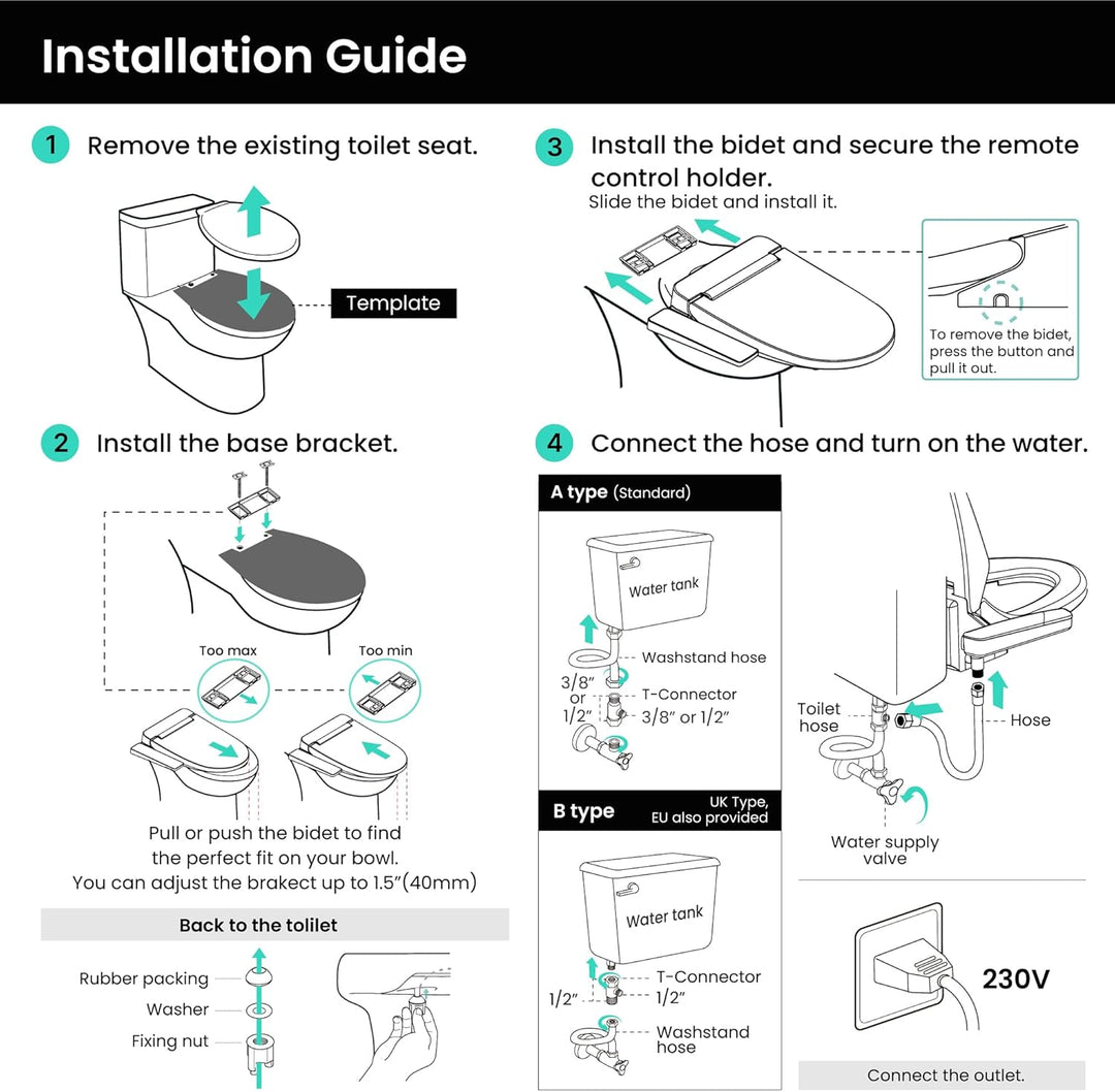 VOVO VB-4000SE Elektronischer Smart Bidet Toilettensitz, Länglich, Selbstreinigende Düse aus Vollede