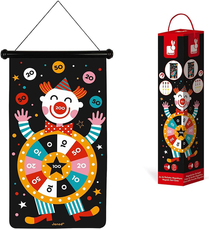 Janod - Magnetisches Dartspiel mit Zirkus-Motiv, doppelseitig, Geschicklichkeitsspiel, zum Erlernen