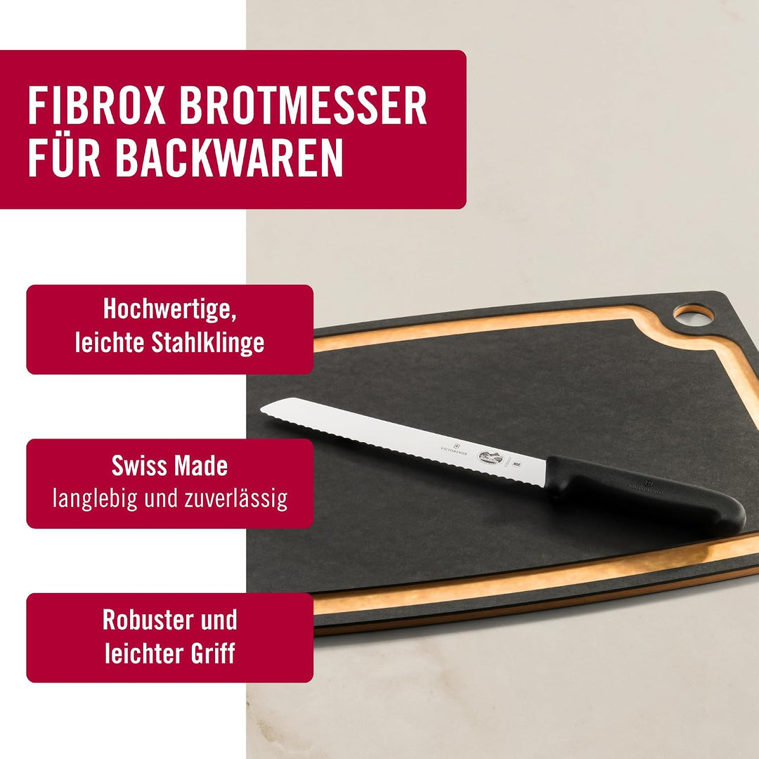 Victorinox Fibrox Brotmesser mit Wellenschliff, Scharfes Küchenmesser für Kuchen und Backwaren, 21 c